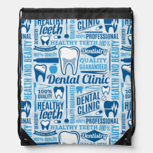 Blue Dental Clinic Pattern Drawstring Bag