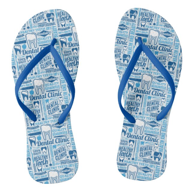 Blue Dental Clinic Pattern Flip Flops (Footbed)