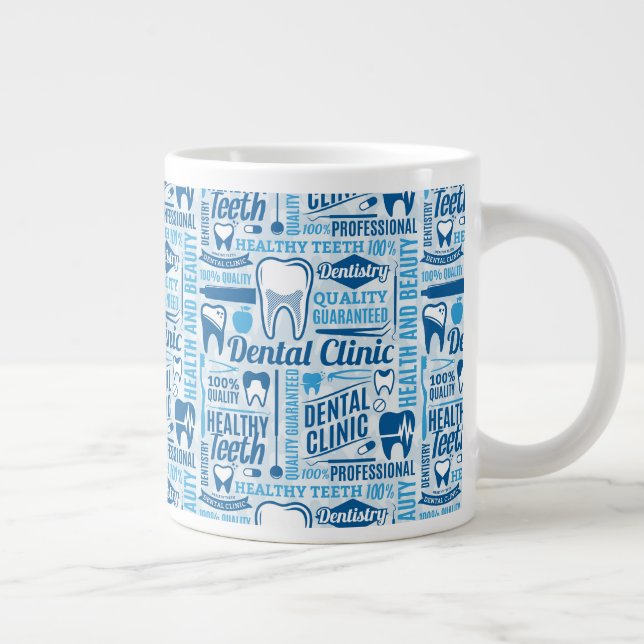 Blue Dental Clinic Pattern Giant Coffee Mug (Right)
