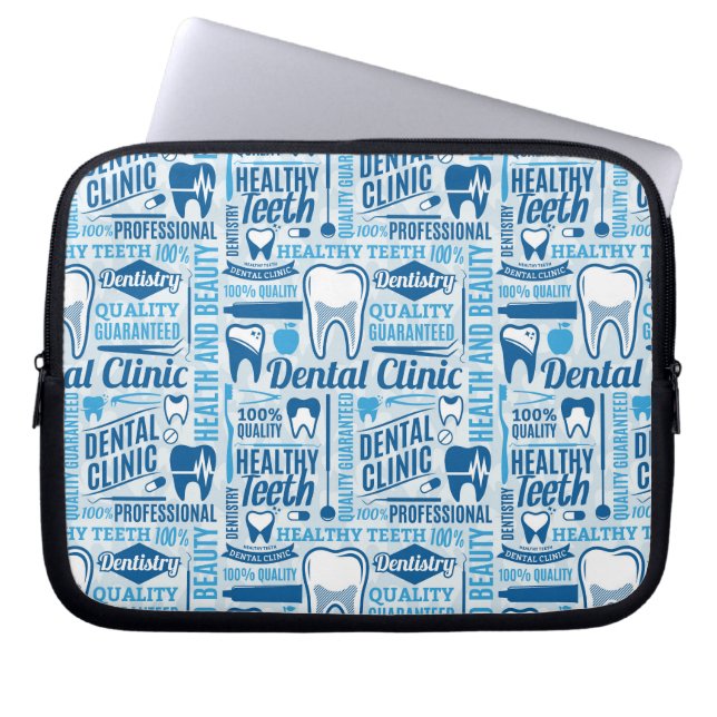 Blue Dental Clinic Pattern Laptop Sleeve (Front)