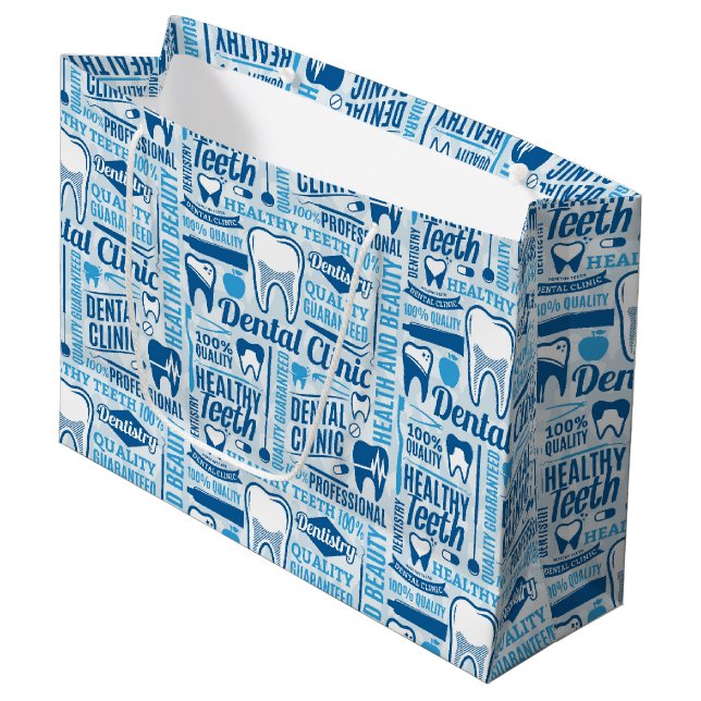Blue Dental Clinic Pattern Large Gift Bag (Front Angled)