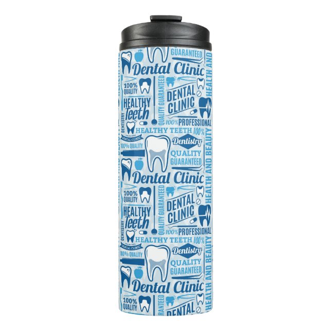 Blue Dental Clinic Pattern Thermal Tumbler (Front)