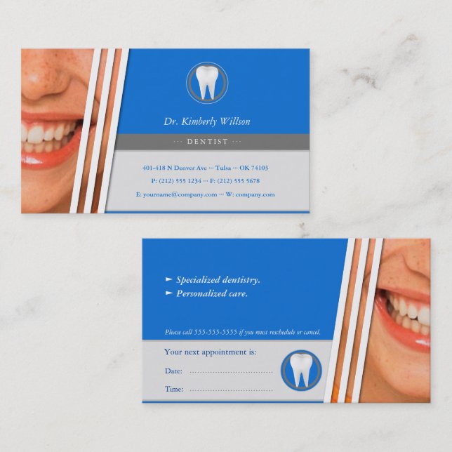 Blue Dental | Personalize Dentist Appointment Card (Front/Back)