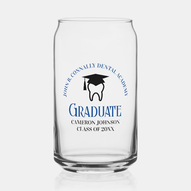 Blue Dental School Custom Dentist Graduation Can Glass (Front)