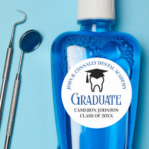 Blue Dental School Custom Dentist Graduation Party Classic Round Sticker