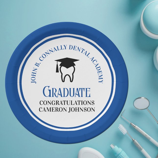 Blue Dental School Custom Dentist Graduation Party Paper Plates (Creator Uploaded)
