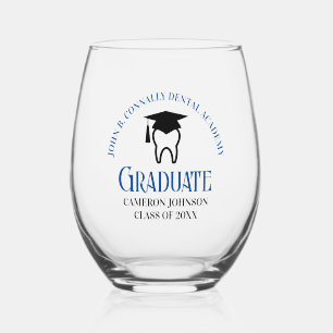 Blue Dental School Custom Dentist Graduation Stemless Wine Glass