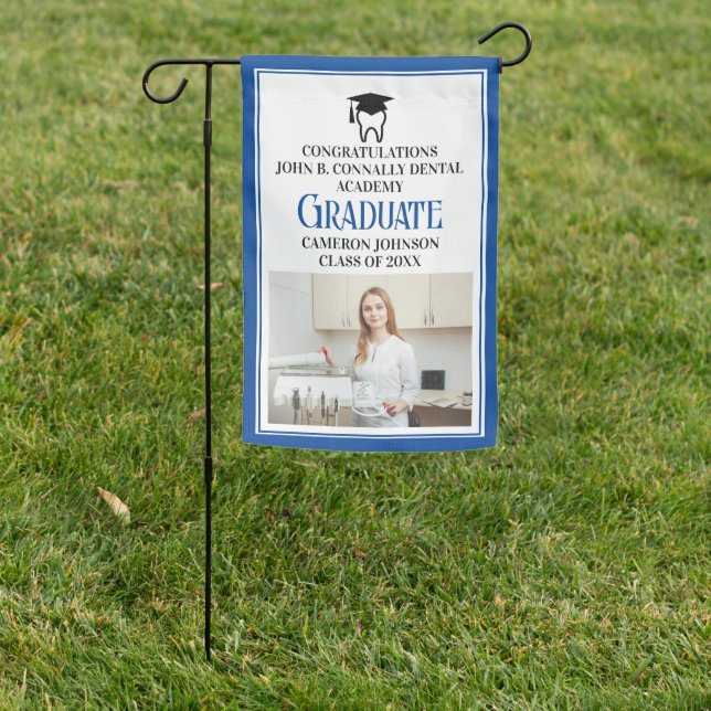 Blue Dental School Custom Dentist Photo Graduation Garden Flag (In SItu)