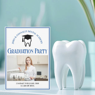 Blue Dental School Photo Custom Graduation Party Invitation
