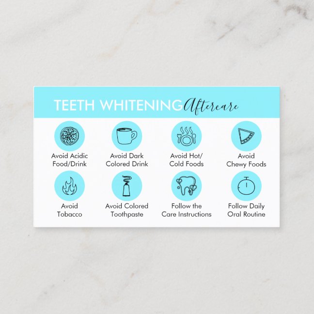 Blue Dentistry Teeth Whitening Aftercare Tips Business Card