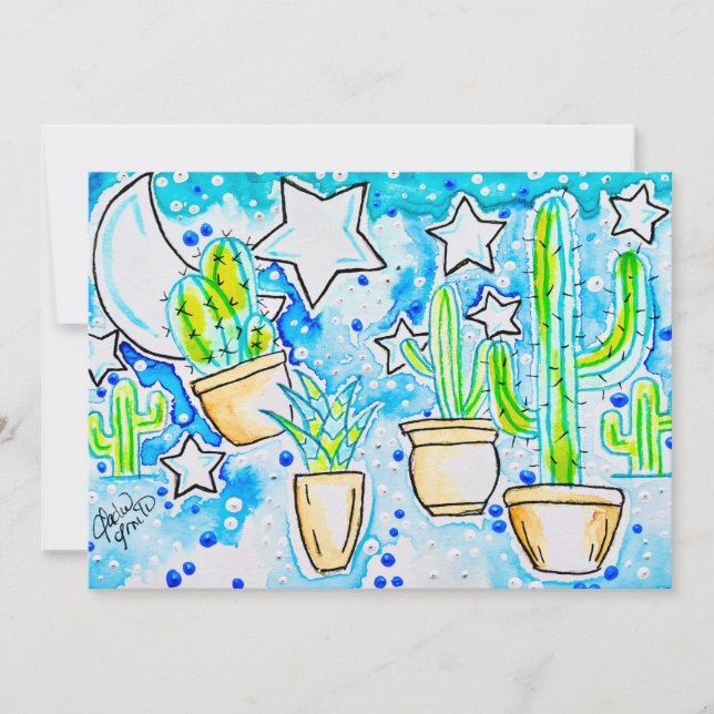 "Blue Desert" Cactus Invitation (Front)