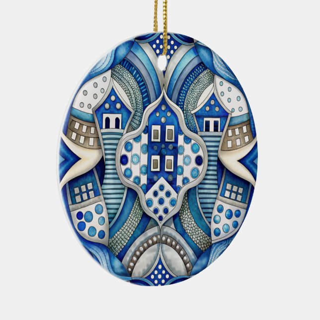 Blue Design Art Collection Ceramic Ornament (Right)