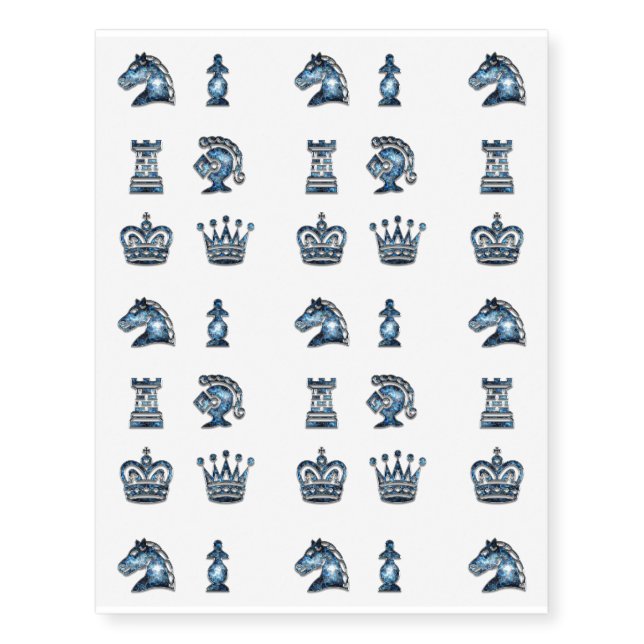 Blue Design Chess Piece Game Symbol Design Temporary Tattoos (Front)