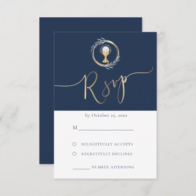 blue design First Communion RSVP card (Front/Back)