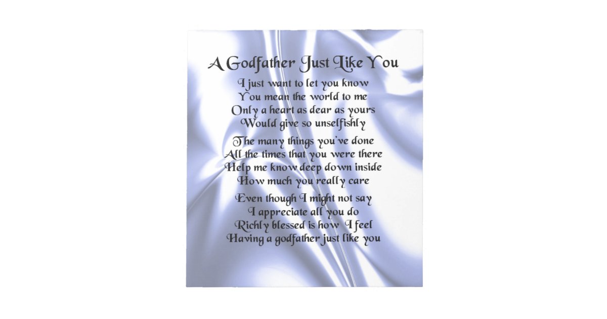 Blue Design Godfather Poem Notepad | Zazzle