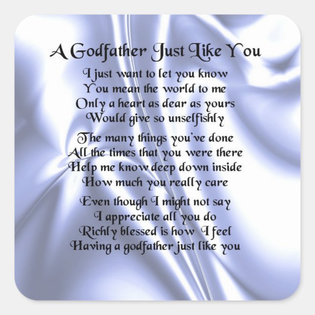 Blue Design  Godfather Poem Square Sticker (Front)