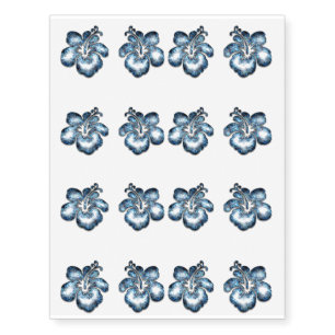 Blue Design Hibiscus Flower Garden Design Temporary Tattoos