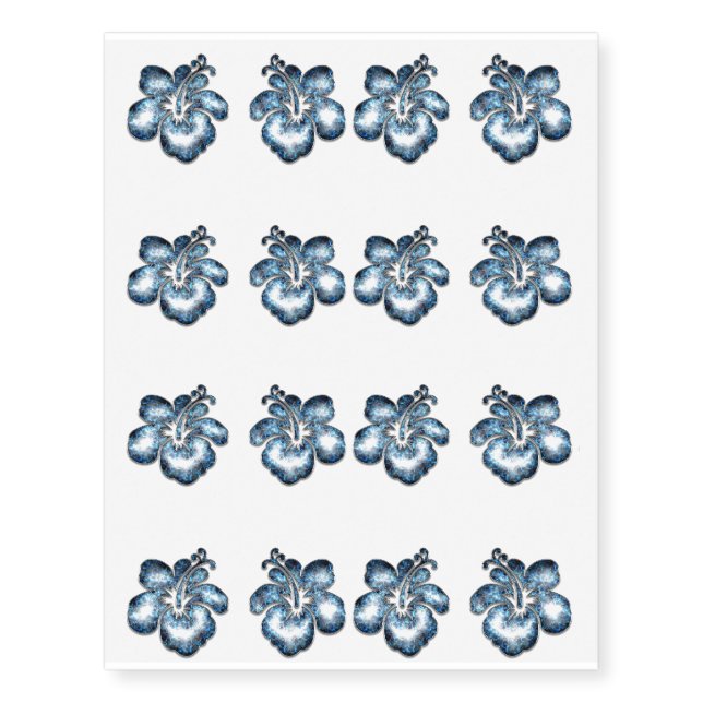 Blue Design Hibiscus Flower Garden Design Temporary Tattoos (Front)