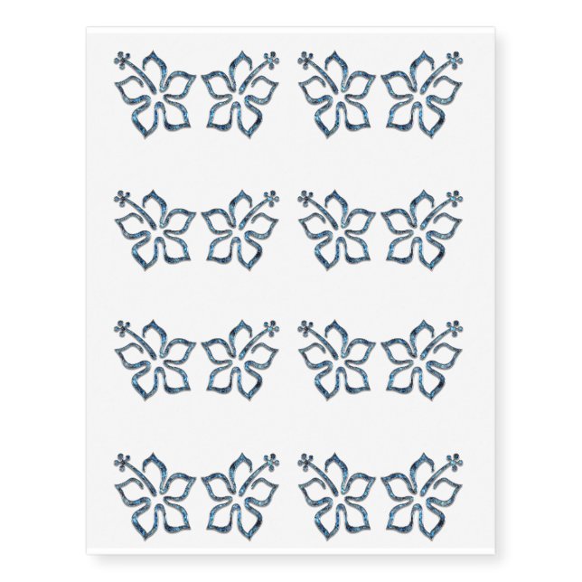 Blue Design Hibiscus Flower Garden Design Temporary Tattoos (Front)