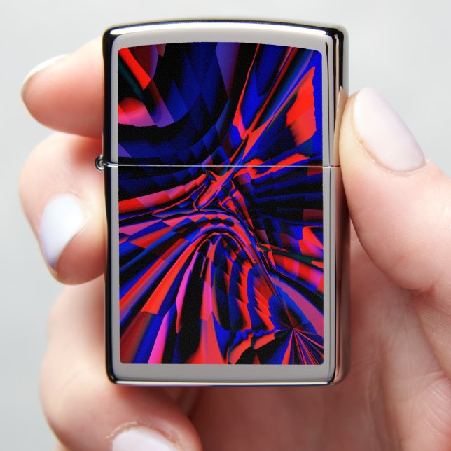 Blue design of squares aligned on crooked object   zippo lighter (In Hand)