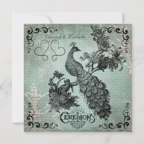 Blue Design Vintage Peacock Wedding Invitation