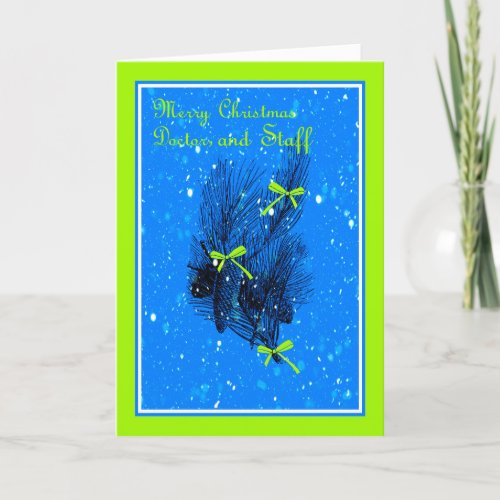 Blue Design with Pinecones  Branches Dr  Staff Holiday Card