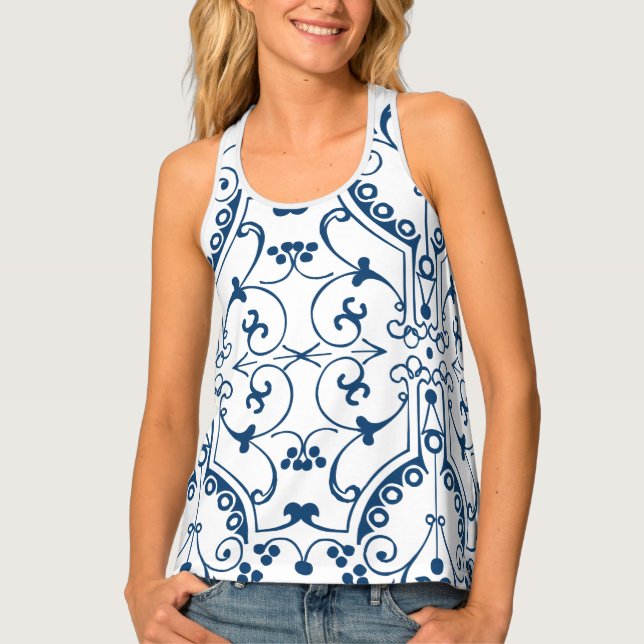 Blue Designer All-Over Tank  Top (Front)