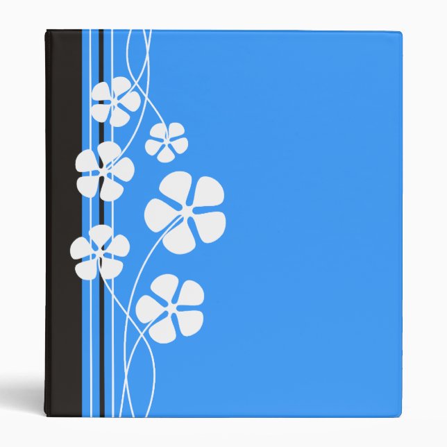 Blue Designer White Flowers Binders (Front)