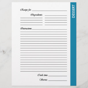 Blue DESSERT 2-sided Recipe Pages