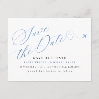 Blue Destination Wedding Save The Date Announcement Postcard by fancypaperie at Zazzle