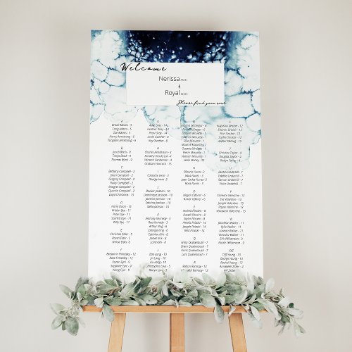 Blue Destination Wedding Vertical Seating Chart Foam Board