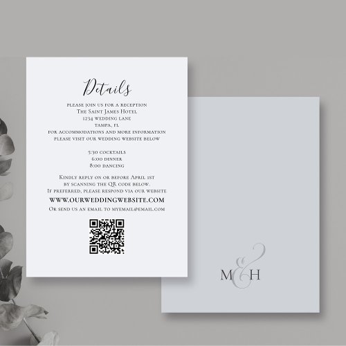 Blue Details QR Code Elegant Wedding Enclosure Card