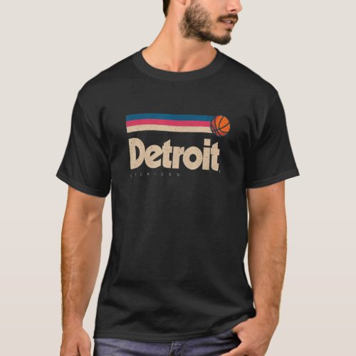 Blue Detroit Basketball B Ball City Michigan Retro T_Shirt