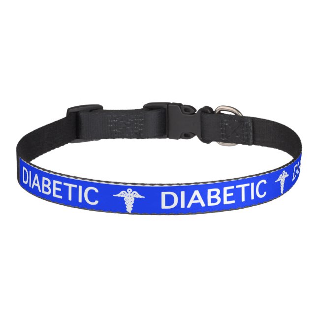 Blue Diabetic Dog medical alert Pet Collar (Front)