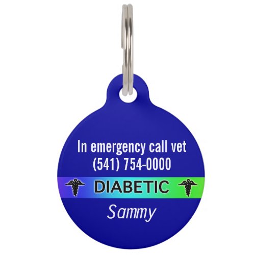 Blue Diabetic medical alert dog tag