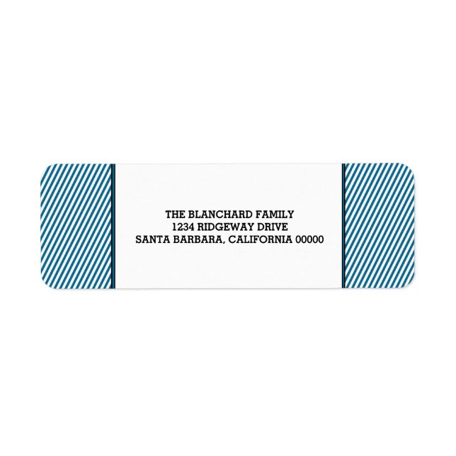 Blue Diagonal Festive Stripes Holiday Label (Front)