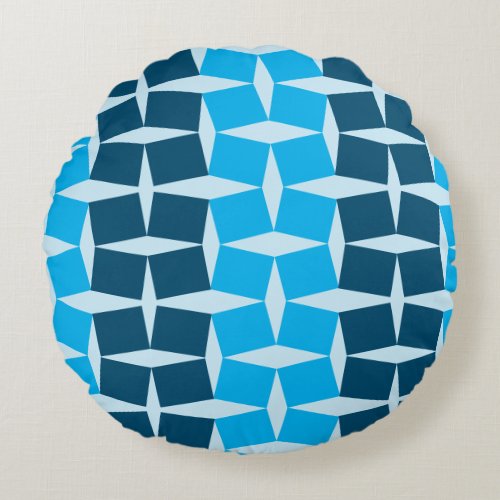 Blue diagonal squares round pillow