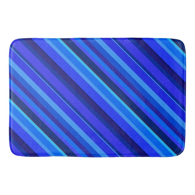 Blue diagonal stripes bathroom mat (Front)