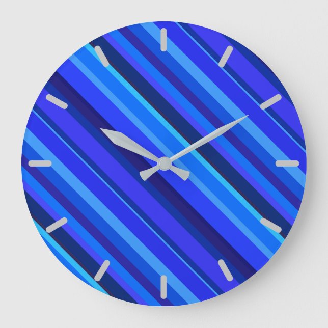 Blue diagonal stripes large clock (Front)