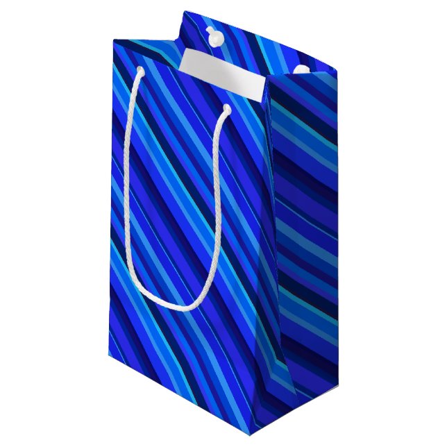 Blue diagonal stripes small gift bag (Front Angled)