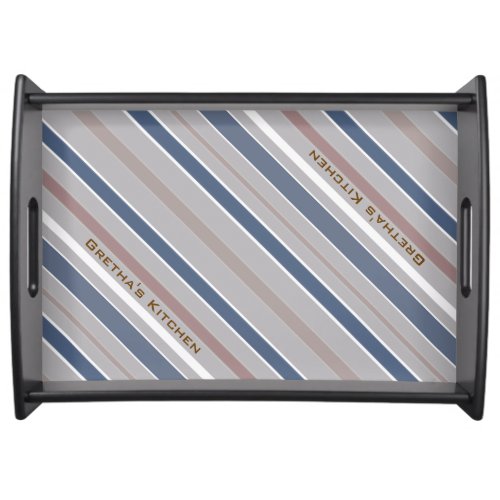 Blue Diagonal Stripes with Custom Text Serving Tray