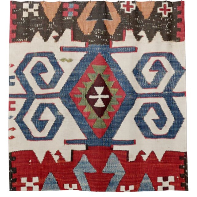 Blue Diamond Arrow Konya // 19th Century Shower Curtain (Front)