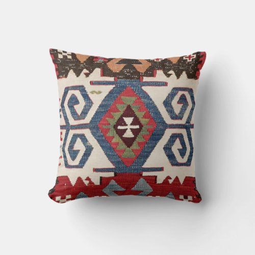 Blue Diamond Arrow Konya  19th Century Throw Pillow