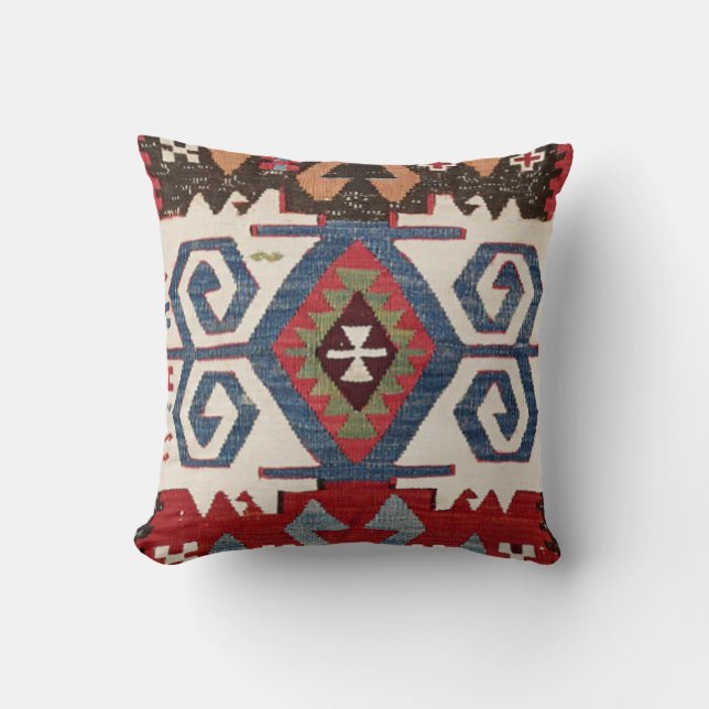 Blue Diamond Arrow Konya Cowboy Saddle Throw Pillow (Front)