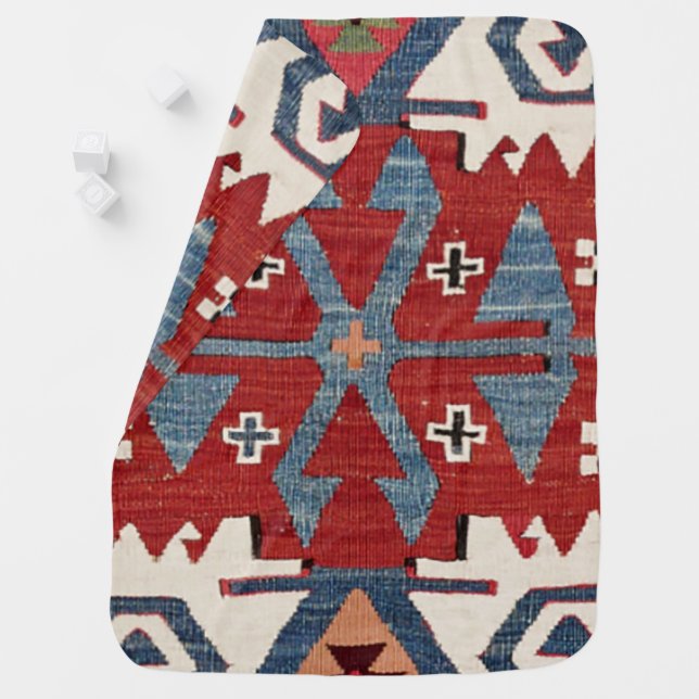 Blue Diamond Arrow Konya II 19th Century Authentic Baby Blanket (In Situ)