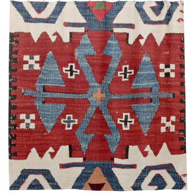 Blue Diamond Arrow Konya II 19th Century Authentic Shower Curtain (Front)