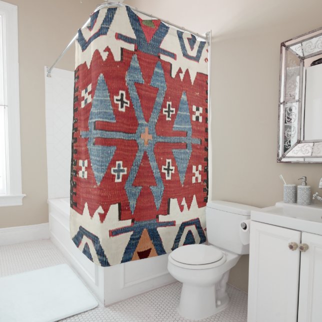 Blue Diamond Arrow Konya II Red Cowboy  Shower Curtain (In Situ)