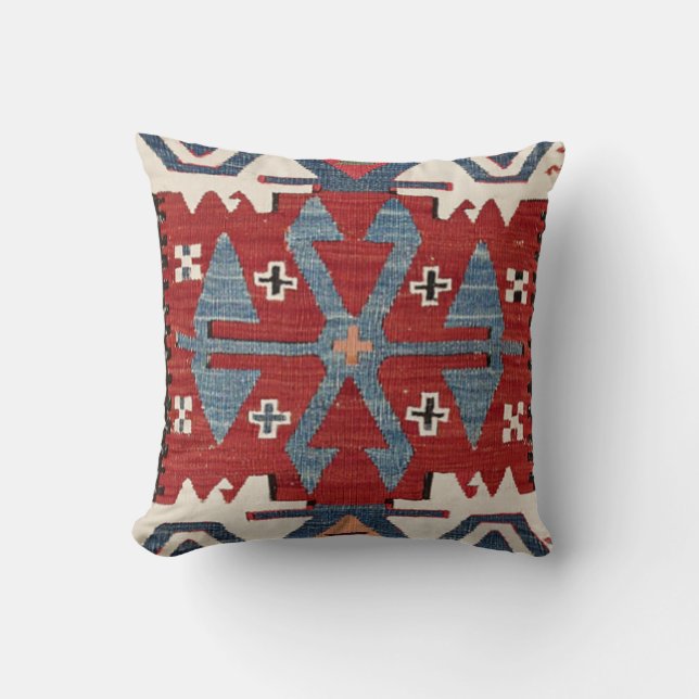 Blue Diamond Arrow Konya II Red Cowboy Throw Pillow (Front)