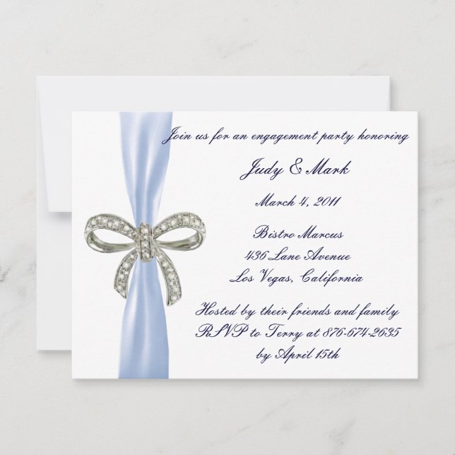 Blue Diamond Bow Engagement Party Invitation (Front)