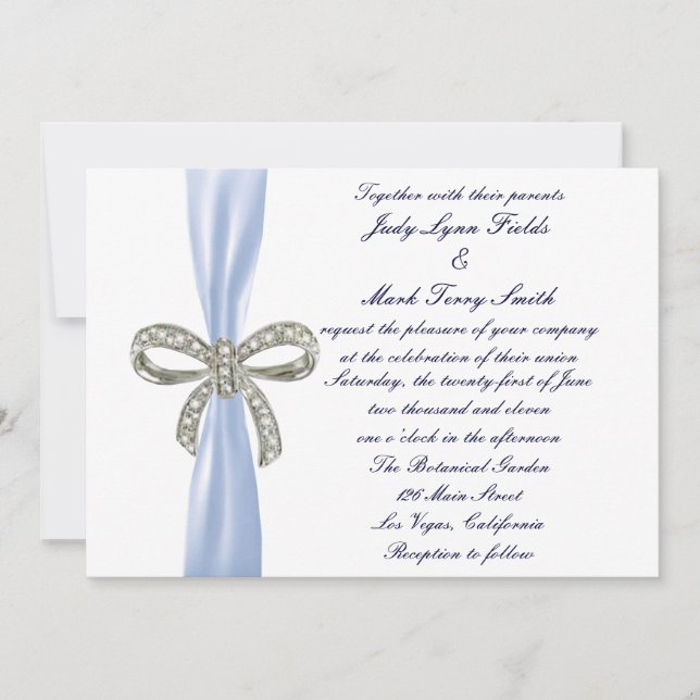 Blue Diamond Bow Wedding Invitation (Front)